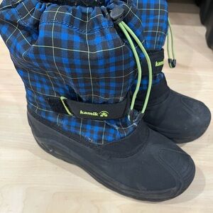 Kamik Kids' Black and Blue Plaid Snow Boots
